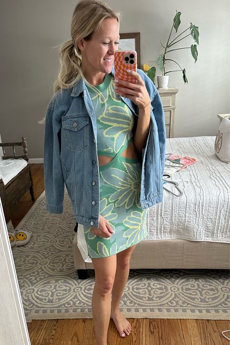 Spring cut out dress, oversized denim jacket, spring style 

#LTKSeasonal #LTKstyletip #LTKfindsunder50