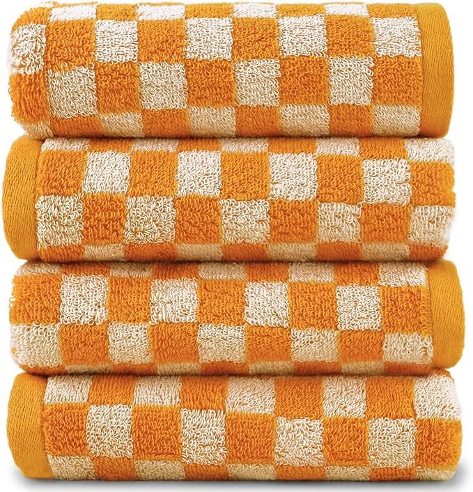 Jacquotha Soft Hand Towels 4 Pack, Orange Checkered Kitchen Towels Set | Decorative Bathroom Fall... | Amazon (US)
