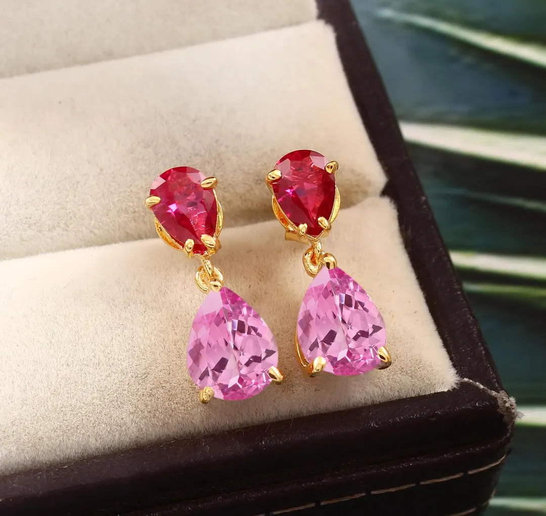 Pear Cut Pink Sapphire & Ruby Earrings: 925 Sterling Silver - Etsy | Etsy (US)