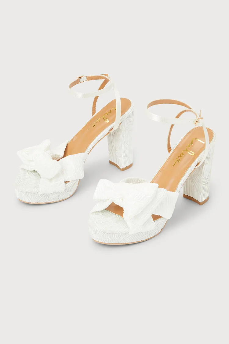 Lilsa White Bow Platform Ankle Strap Heels | Lulus