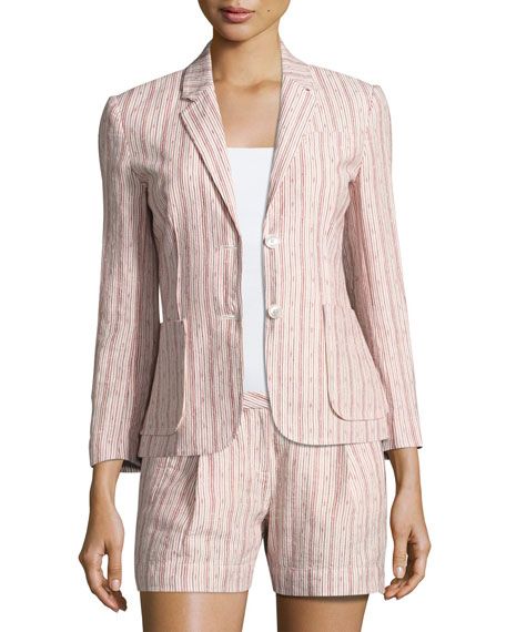 ATM Anthony Thomas Melillo Cotton Linen School Boy Blazer, Pink Pattern | Bergdorf Goodman