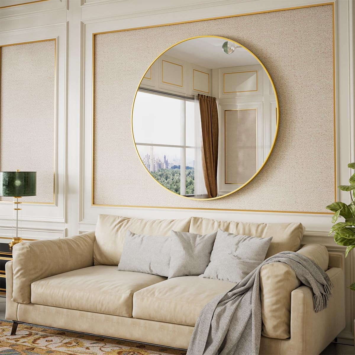 BEAUTYPEAK 42 Inch Round Mirror, Metal Frame Circle Mirror, Wall Mounted for Entryway, Bathroom, ... | Amazon (US)