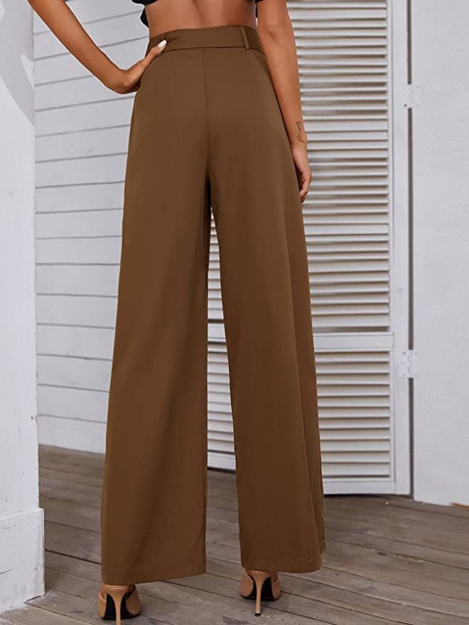 MakeMeChic Women's High Waisted Pockets Work Office Palazzo Wide Leg Pants | Amazon (US)