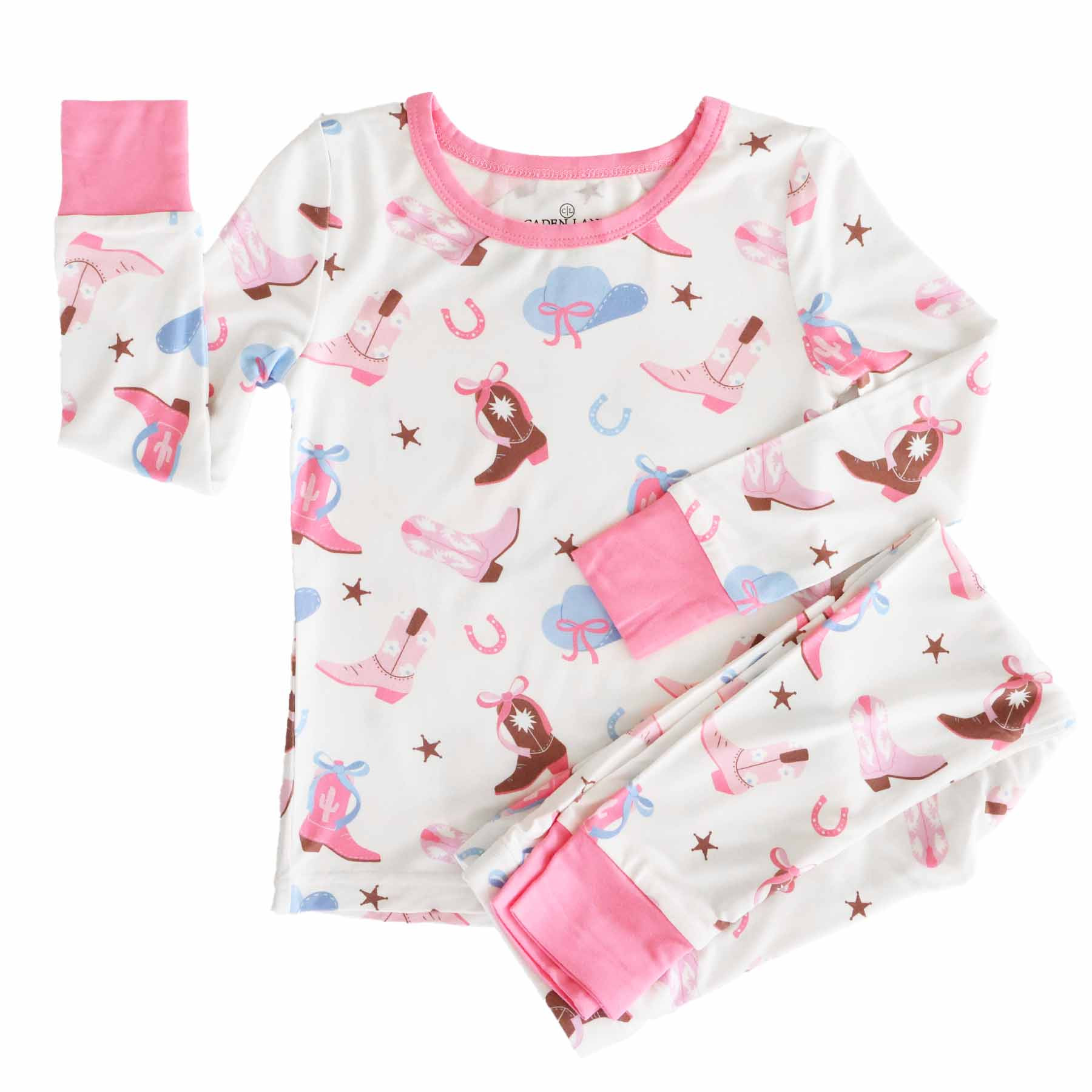 Boot Scootin' Two Piece Pajama Set | Pink | Caden Lane
