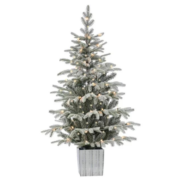 Sterling Tree Company 4.5 ft. Pre Lit Clear UL Potted Natural Cut Lightly Flocked Iceland Fir - W... | Walmart (US)