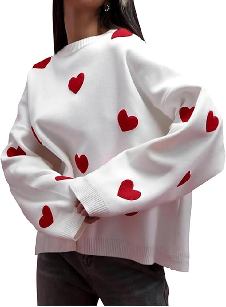 Valentine's Day Heart Sweater for Women Cute Love Shape Sweatshirt Casual Crewneck Valentine Shir... | Amazon (US)