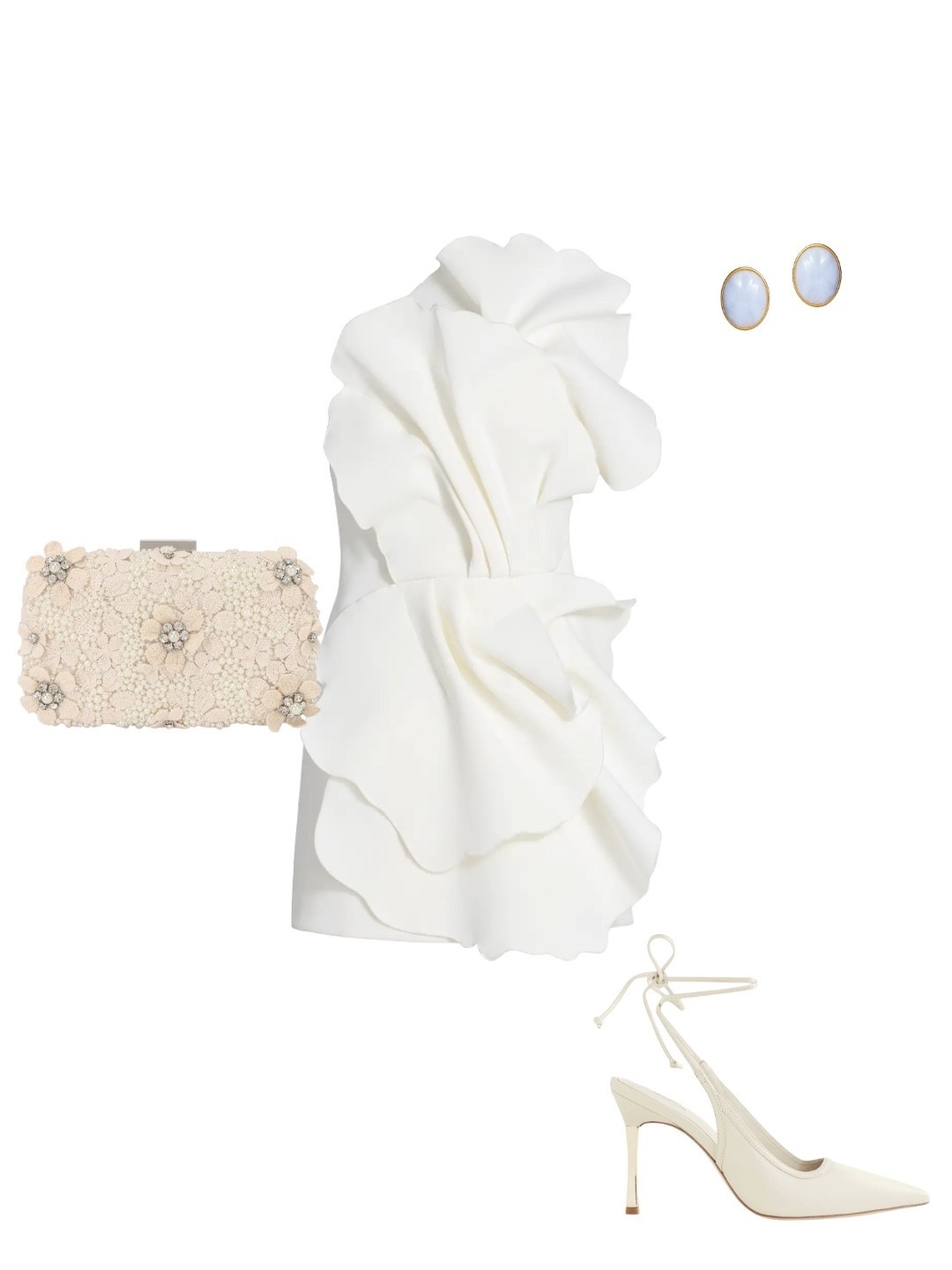 Elevated, timeless, and effortlessly chic 🤍✨ This unique mini dress paired with a stunning beaded floral clutch, powder blue earrings, and lace-up pumps is the perfect look for a bridal shower or bridal party. A gorgeous blend of elegance and personality that will turn heads.

✨ Save this bridal party look for inspo & shop the pieces below!
#BridalShowerStyle #BridalPartyLook #MiniDress #StatementAccessories #TimelessStyle #ChicOutfit #LTKBridal #WeddingStyle #ElevatedFashion #Bri

#LTKStyleTip #LTKWedding #LTKParties