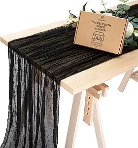Vitalizart Cheesecloth Table Runner Black 35 x 120 Inches Gauze Tablecloth 10Ft Boho Rustic Decor... | Amazon (US)