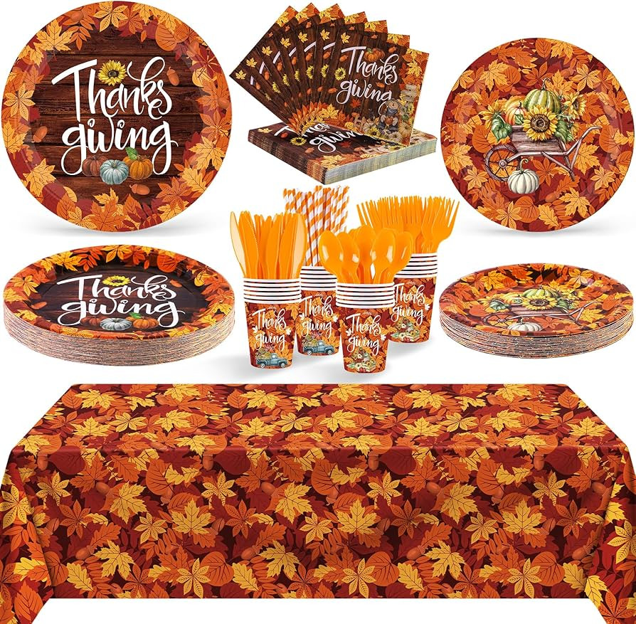Ruisita 194 Pieces Fall Party Dinnerware Set Thanksgiving Maple Leaves Dinnerware Set Include Pap... | Amazon (US)