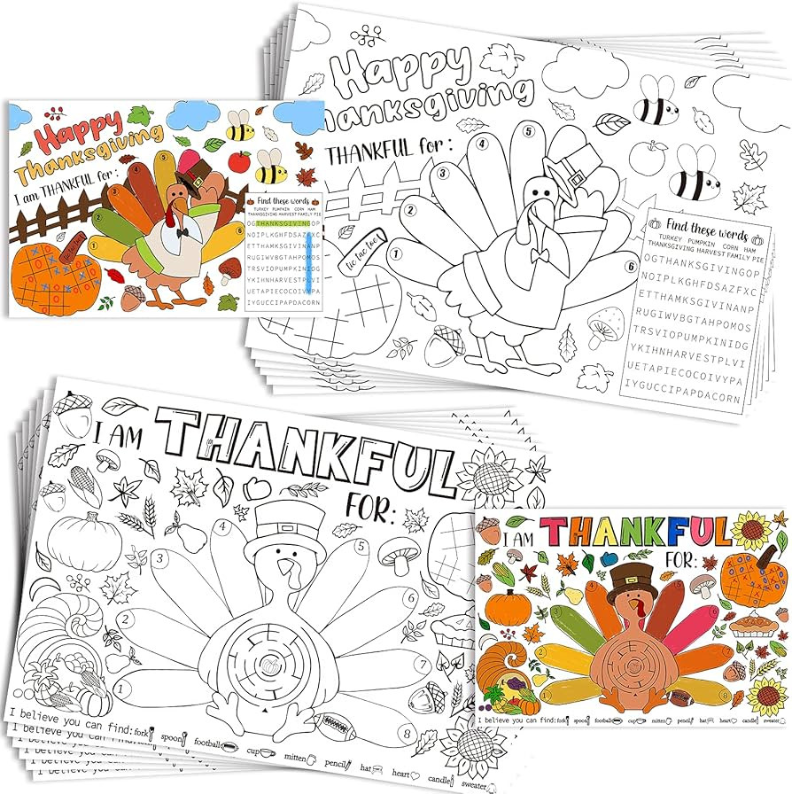Dazonge Thanksgiving Table Decor - 12PCS Thanksgiving Coloring Placemats for Kids - Thanksgiving ... | Amazon (US)
