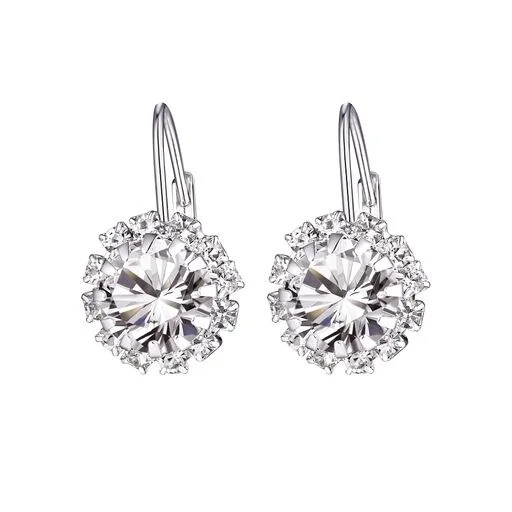 Peermont 18K White Gold Overlay and Round Crystal Flower Earrings - Walmart.com | Walmart (US)
