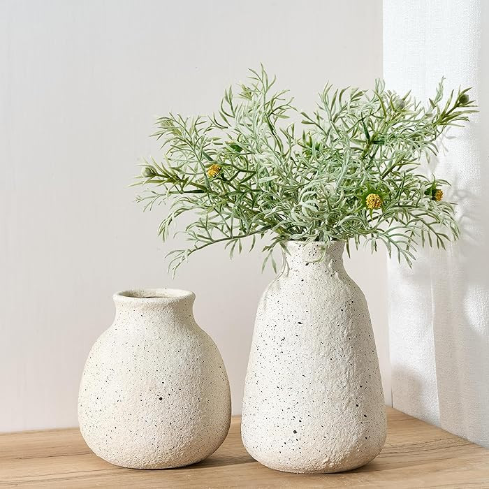 Ceramic Vase Set of 2 for Home Decor, Handcrafted Sesame Dot White Rustic Terracotta Vases, Vinta... | Amazon (US)