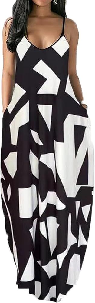 vunahzma Womens Casual Fashion Sleeveless Plus Size Loose Long Sexy Maxi Dress with Pockets | Amazon (US)