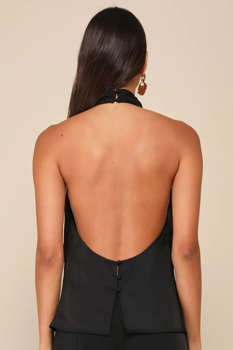 Chic Event Black Satin Cowl Backless Halter Top | Lulus