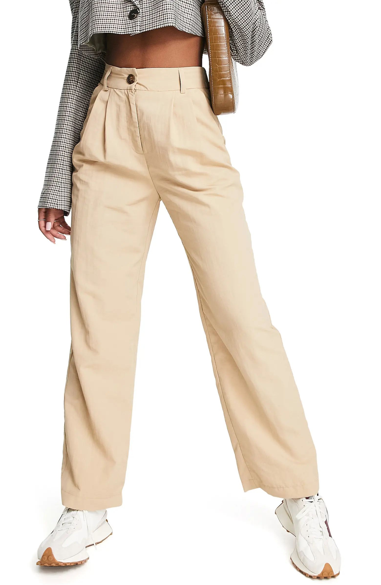 Topshop Pleated Crinkle Wide Leg Trousers | Nordstrom | Nordstrom Canada