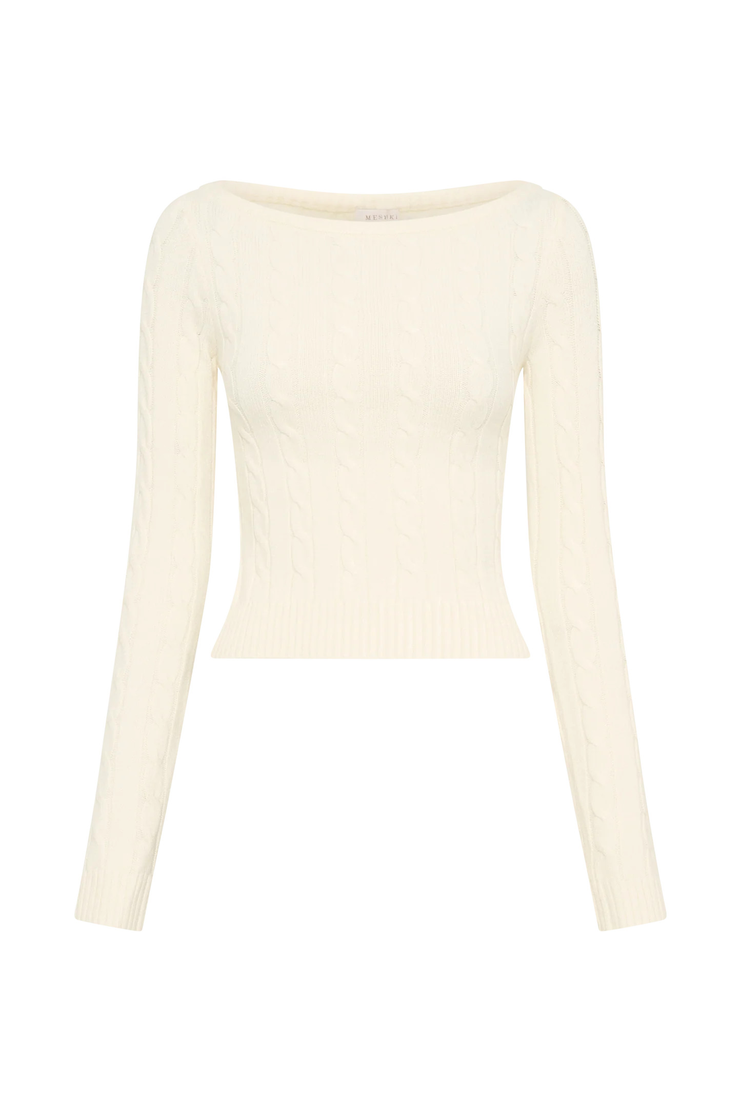 Off Shoulder Cable Knit Top - Ivory | MESHKI US
