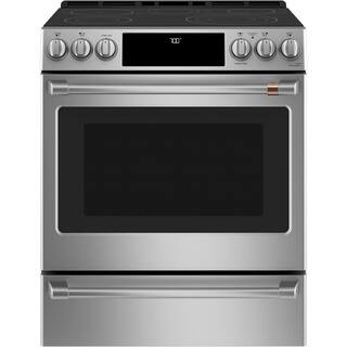 Cafe 30 in. 5.7 cu. ft. Smart Slide-In Electric Range in Stainless Steel with True Convection, Ai... | The Home Depot