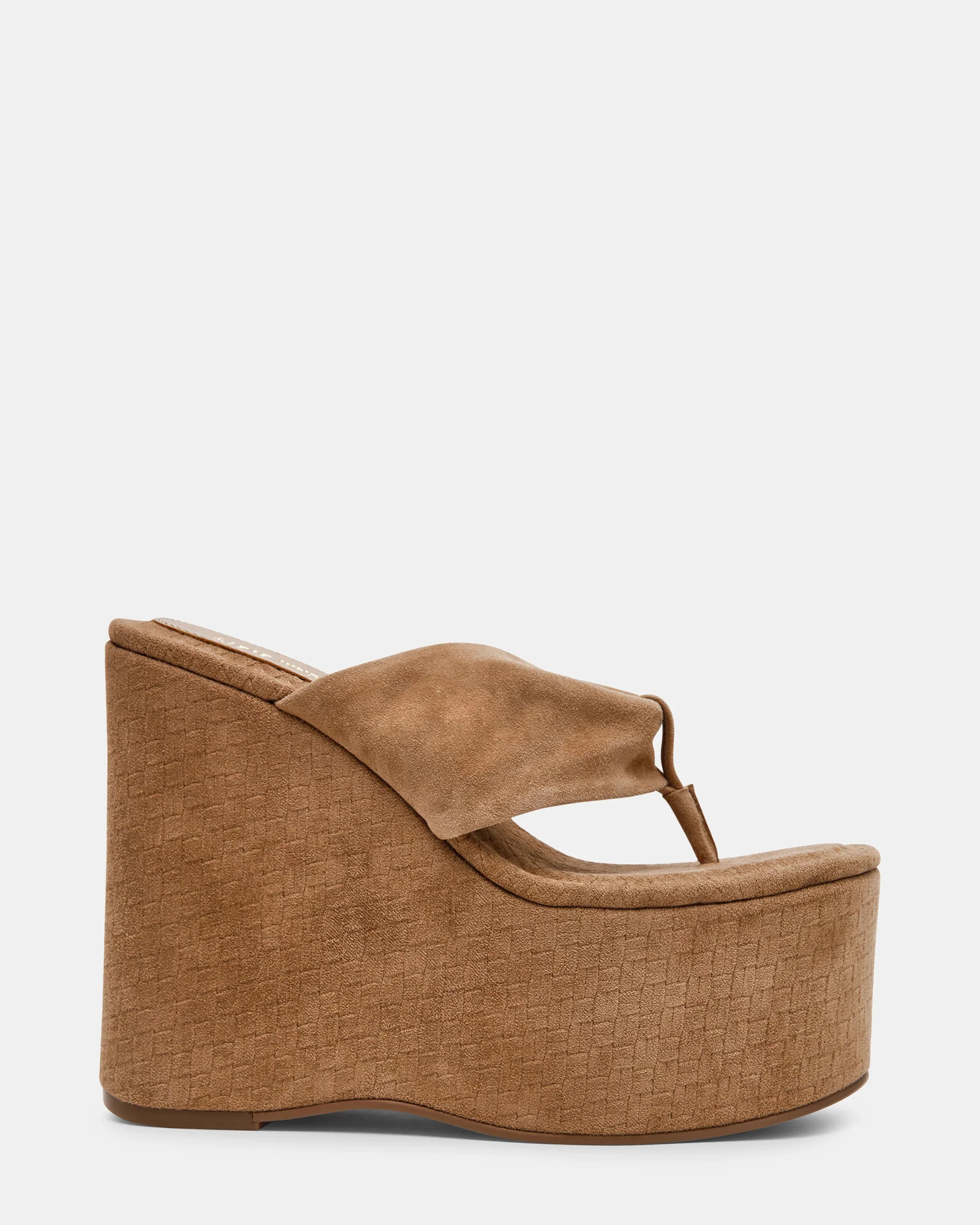 SAUCY Taupe Suede Thong Platform Wedge Women's Sandal | Steve Madden (US)