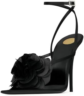 Flower High Heel Sandals for Women Pointed Toe Stiletto Thong Sandals Adjustable Ankle Strap Rhin... | Amazon (US)