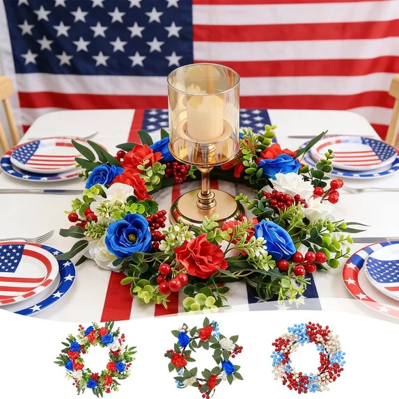 Nkmbld 4th of July Wreaths for Front Door, Independence Day Wreath Red White Blue Spring Door Wre... | Walmart (US)
