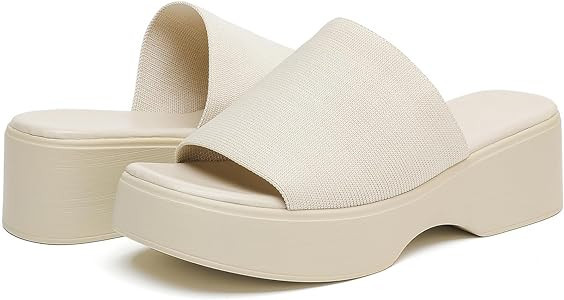 PUNYBY Womens Knit Platform Wedge SIides Sandals Open Toe Slip On Elastic Band Wedges Sandals | Amazon (US)