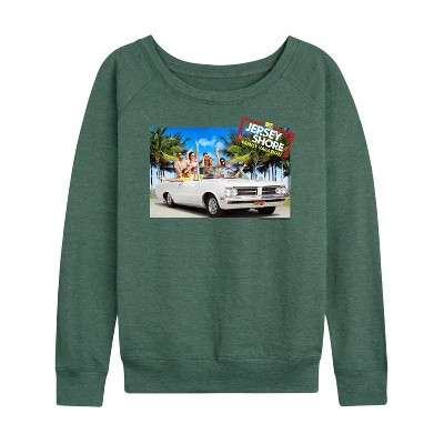 Women's Jersey Shore Lightweight French Terry Wide Neck Long Sleeve Graphic Shirt - Heather Juniper - Small | Target