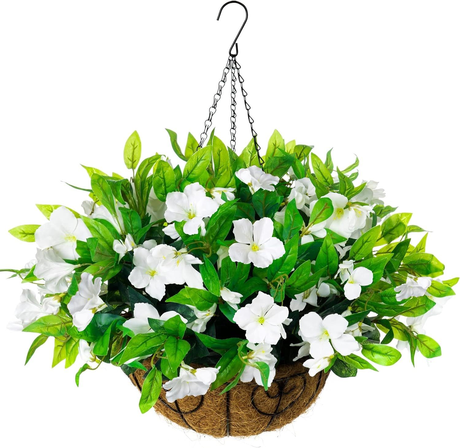 Artificial Fake Hanging Flowers Plants with Basket for Outdoors Spring Decoration Faux Silk White... | Amazon (US)