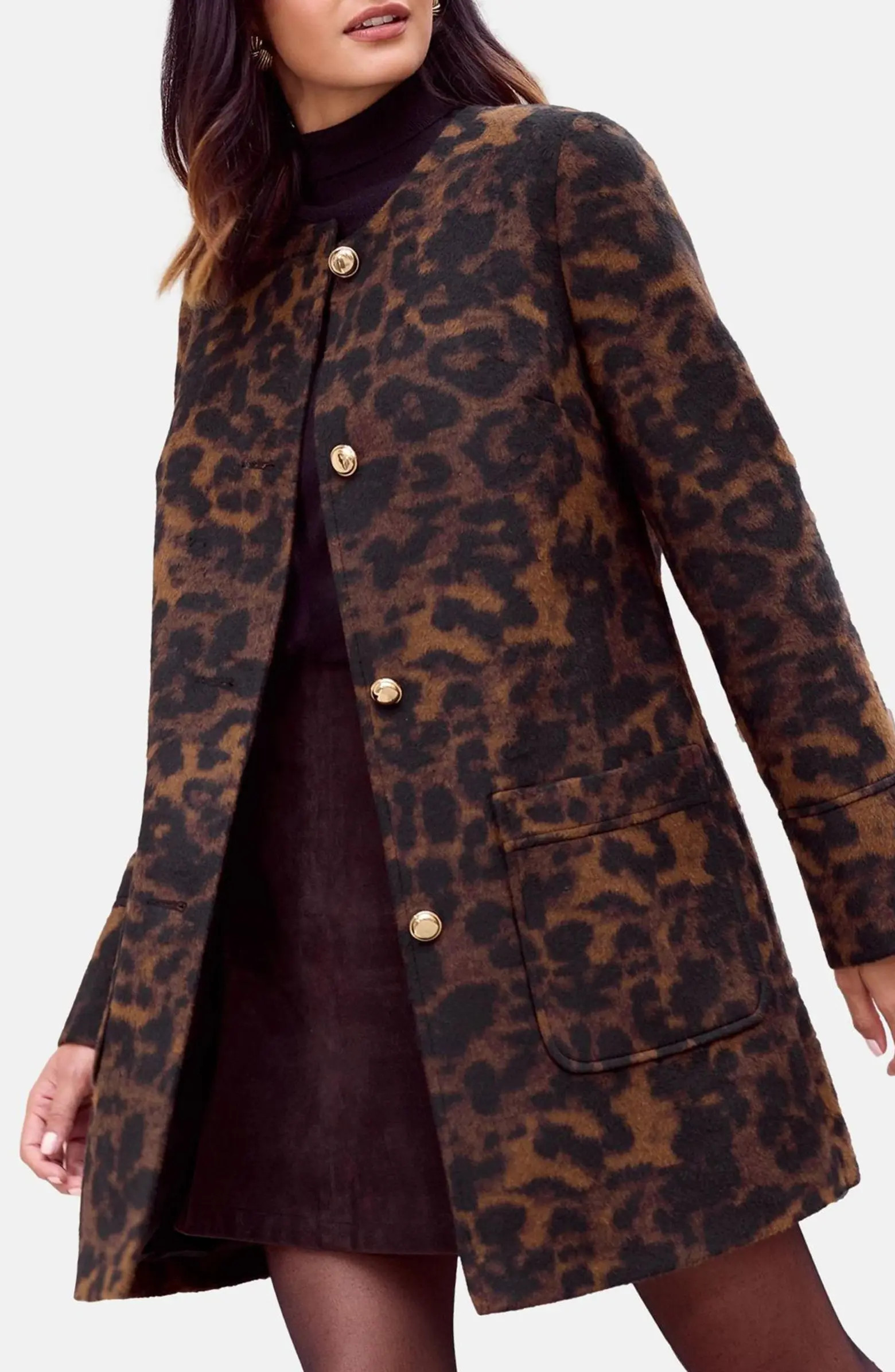Collarless Leopard Swing Coat | Nordstrom