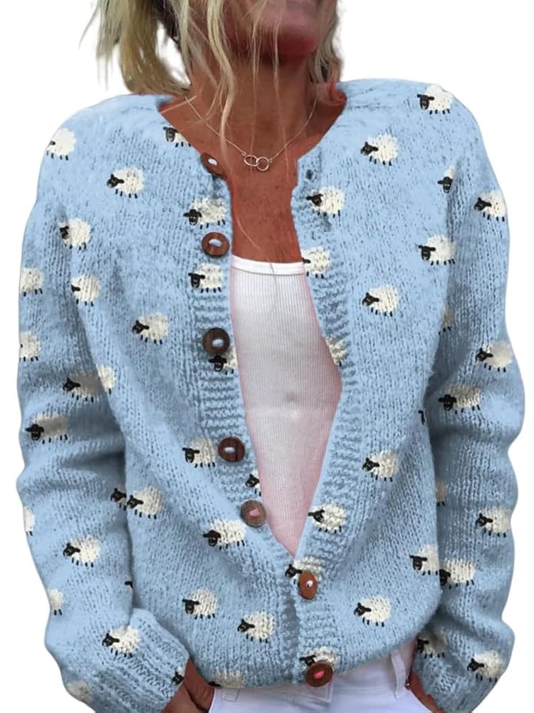 Women's Funny Fall Winter Animal Floral Christmas Tree Long Sleeve Button Knit Cardigan Sweater | Amazon (US)