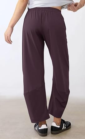 Womens Barrel Travel Pants Elastic Waist Baggy Ankle Pants with Pockets | Amazon (US)