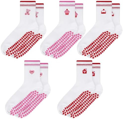 Mepase 5 Pairs Valentines Cute Grip Pilates Sock for Women Cotton Yoga Non Slip Gripper Sock for ... | Amazon (US)