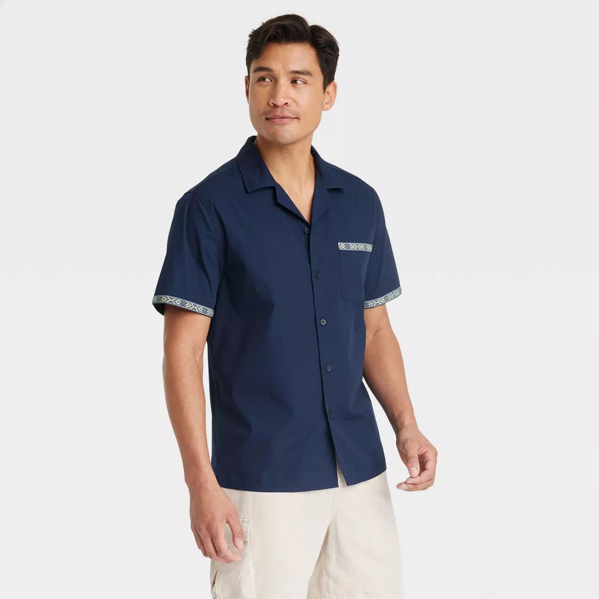 Men's Short Sleeve Trim Button-Down Shirt - Goodfellow & Co™ Navy Blue | Target