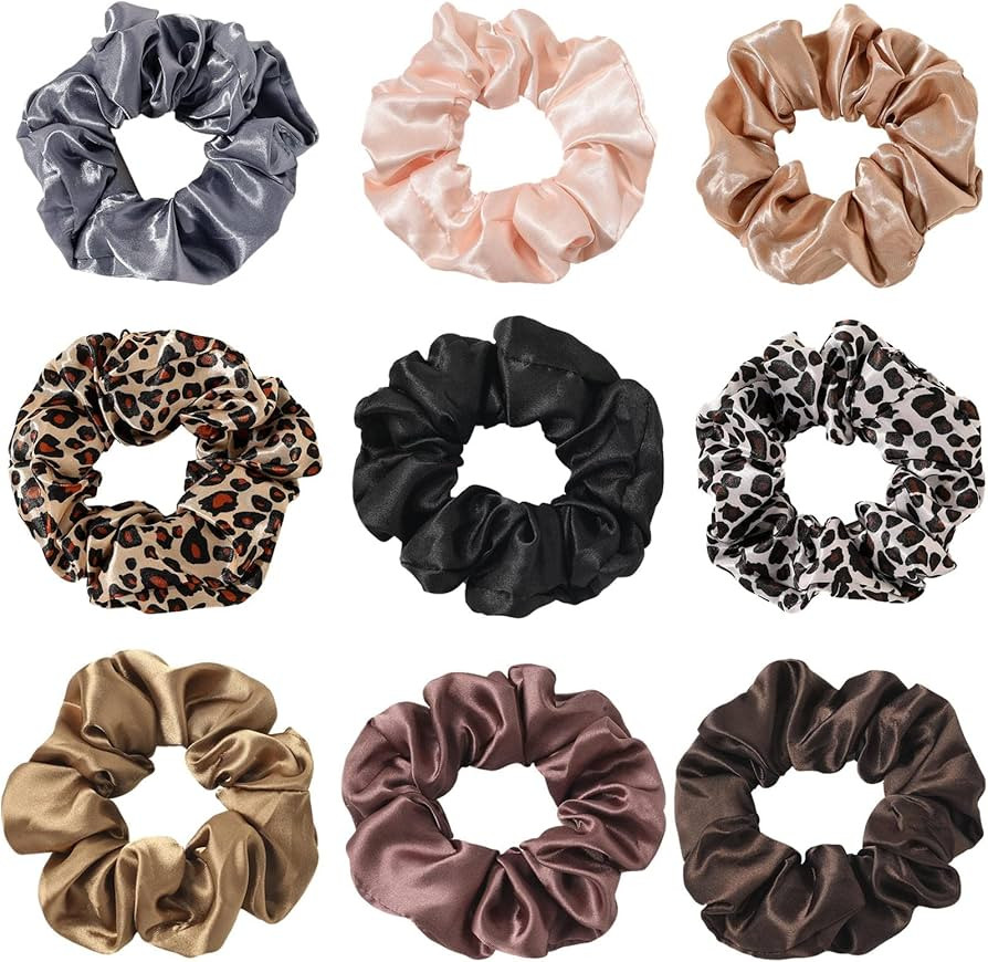 RTTYOA Silk Satin Scrunchies, Leopard Cheetah Hair Scrunchie, Assorted Colors & Styles, Soft Elas... | Amazon (US)