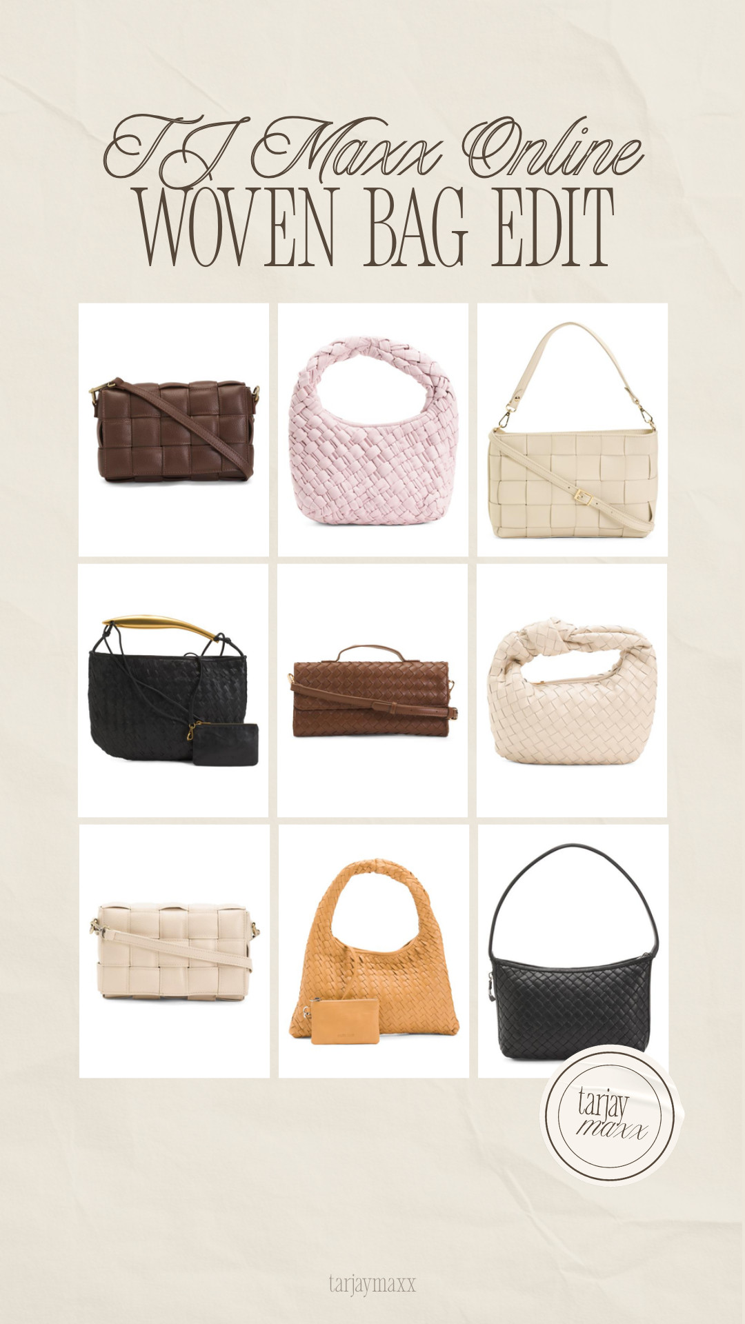 These TJ Maxx online woven bag finds are so good right now. Woven textures are one of the biggest bag trends going into spring, and these are perfect for everyday errands, vacation outfits, or just adding a little texture to a simple outfit. I love finding these styles at TJ Maxx because they look designer-inspired but for a fraction of the price! 
date night outfits, spring outfits 2026, vacation outfits beach, easter basket stuffers, easter dress women, spring dresses, work outfits, st patricks day outfit women, business casual workwear, plus size fashion, woven bags, spring bag trends, tj maxx finds, designer inspired bags, spring accessories 

 #LTKgrwm #LTKootd #LTKWorkwear