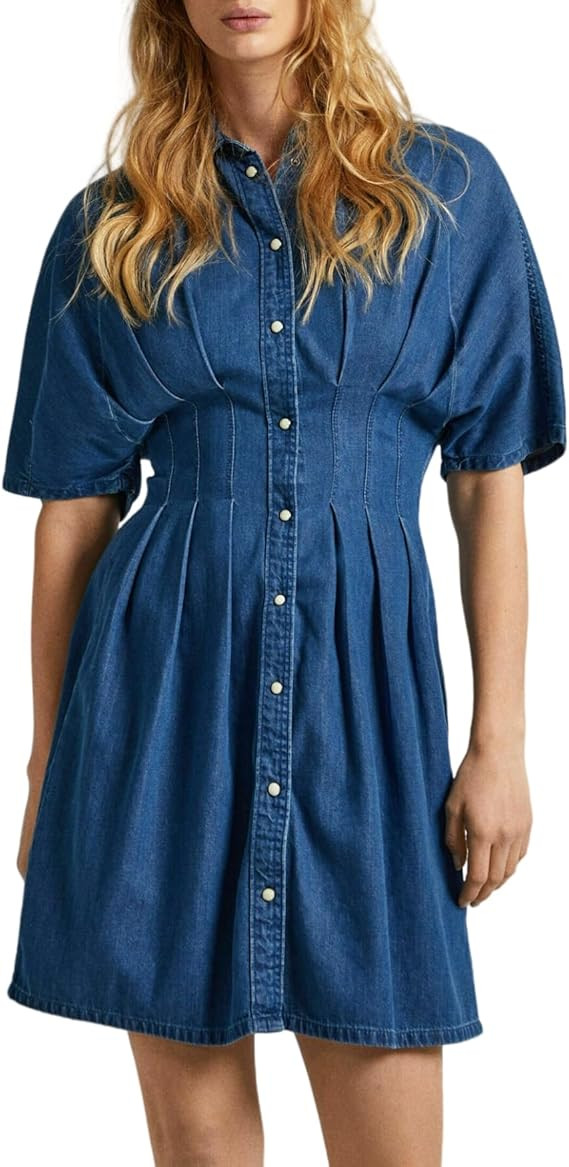Women's Denim Dress Lapel V Neck Slim Fit Mini Jean Dress Button Down A-Line Short Dresses | Amazon (US)