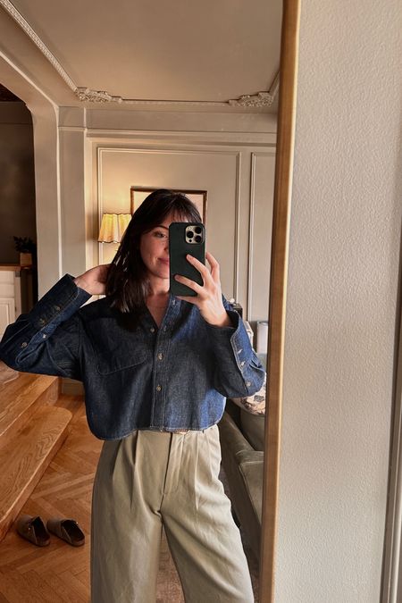 Cropped denim shirt and trousers 