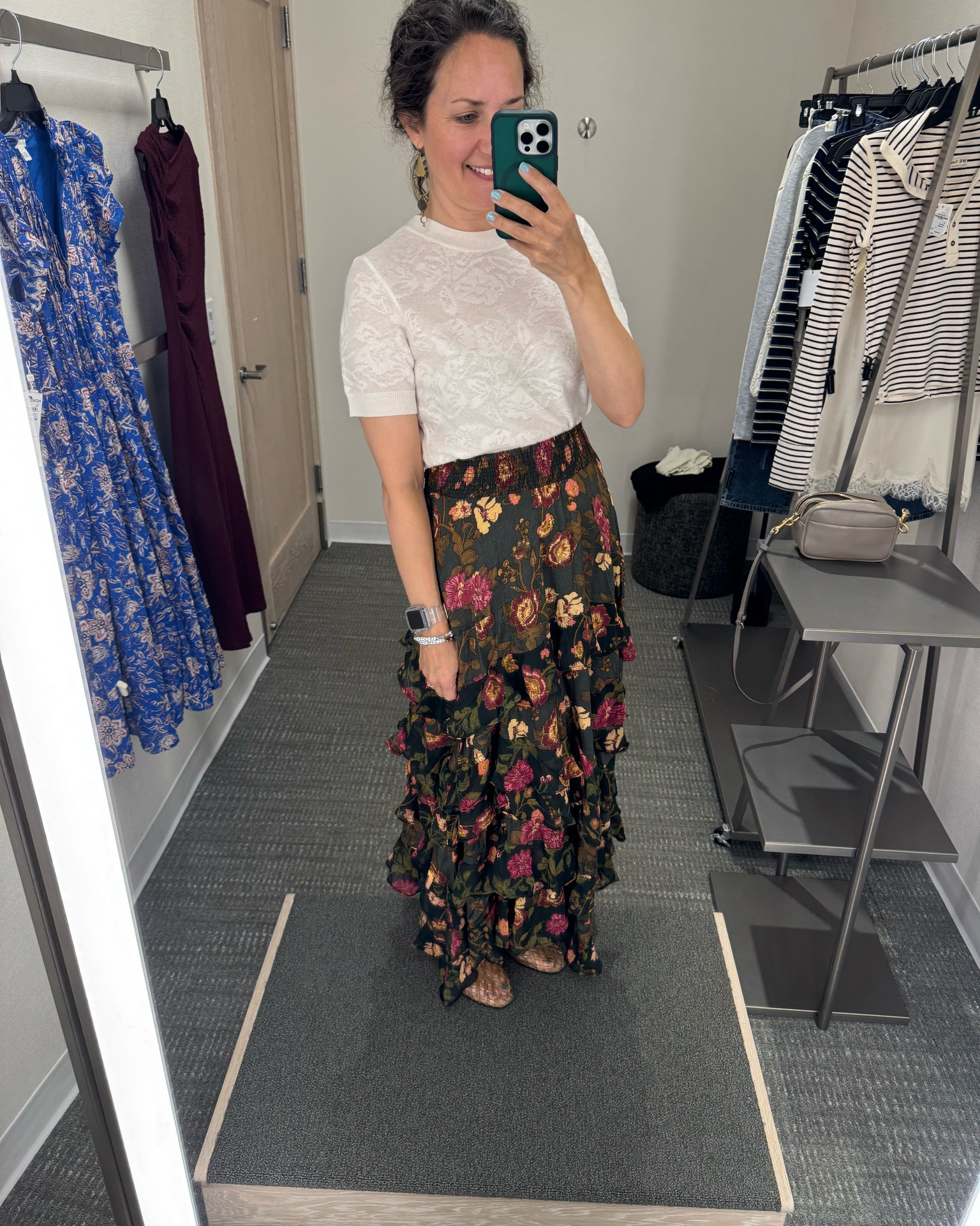 Nordstrom anniversary sale skirts I tried on! I kept both!
Floral Free People maxi skirt, sized down to an XS. Wearing with Treasure and Bond light short sleeve sweater (did not buy).
Caslon denim midi skirt, sized down to an XS. Wearing with BP cardigan, did not buy but thinking about it.

#LTKOver40 #LTKSeasonal #LTKSaleAlert