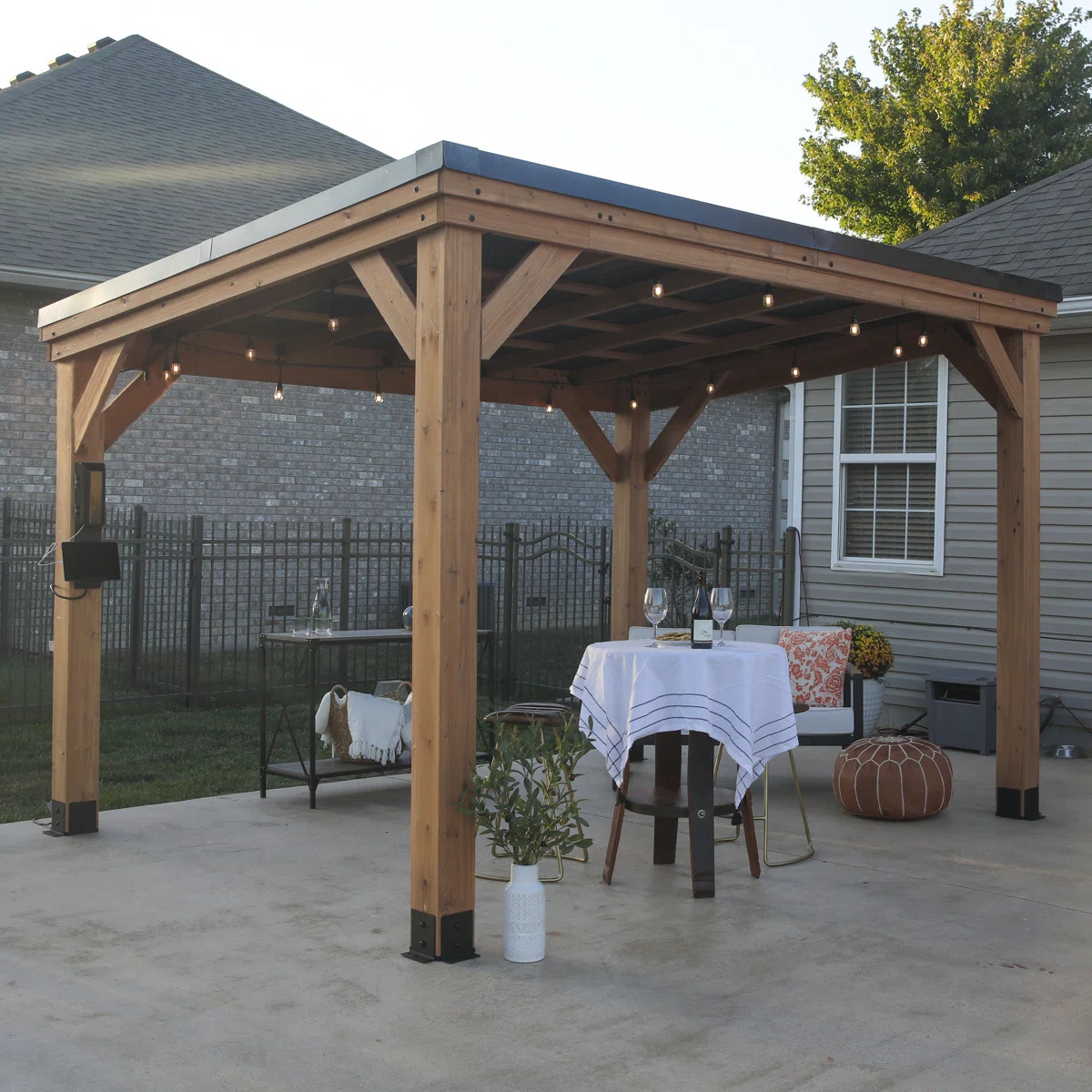 Backyard Discovery Arcadia 12' x 9.5' Cedar Wood Outdoor Patio Gazebo with Hardtop Galvanized Ste... | Wayfair North America