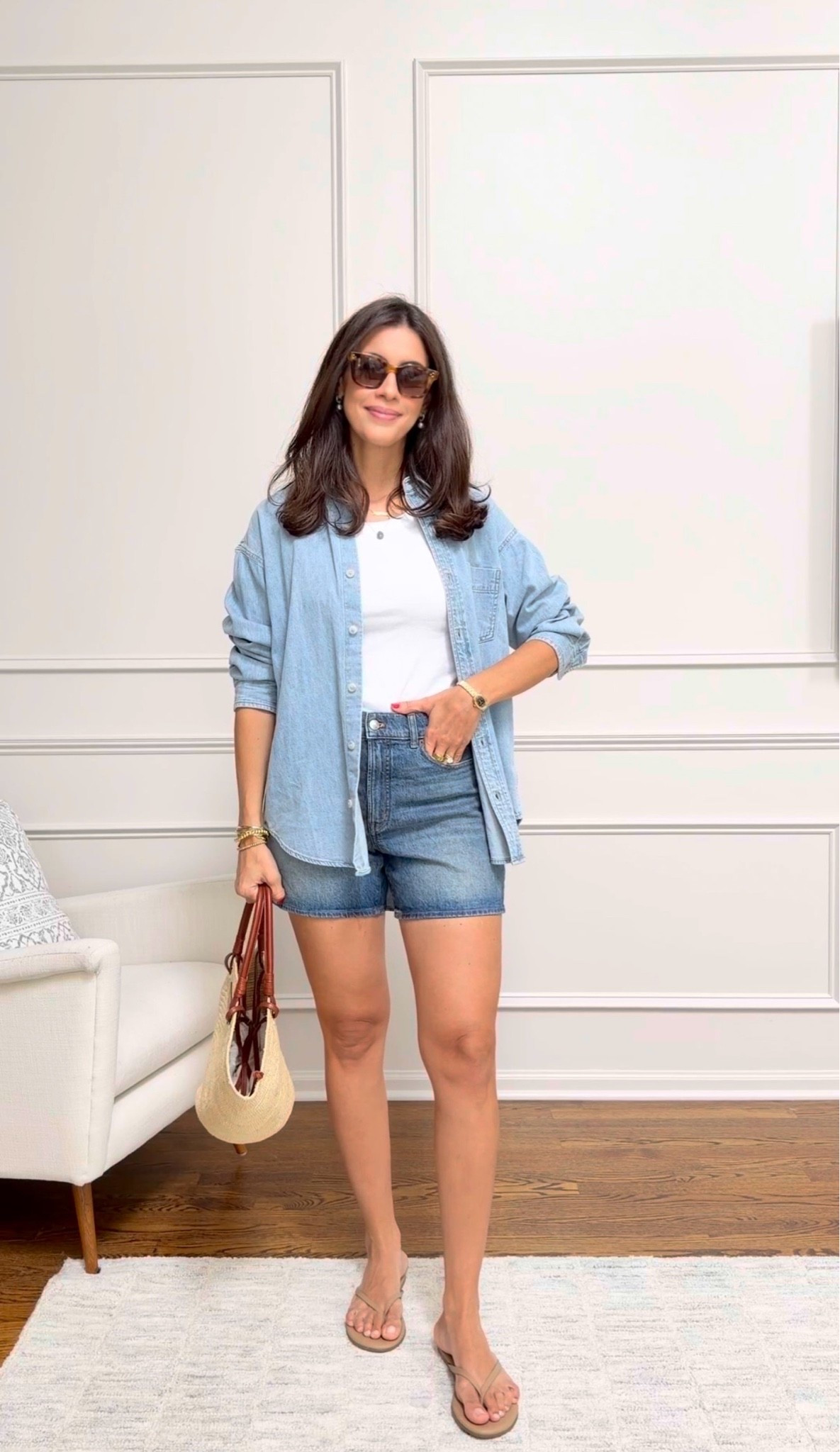 Summer outfits day 14: love this simple elevated casual look Sizing: - Jean shorts run small, I sized up one size they’re also on sale with code LASTCHANCE
- tank top size small - denim shirt has an oversized fit so I sized down one - flip flops run slightly small, if you’re in between sized I recommend sizing up #LTKootd #LTKgrwm

#LTKootd #LTKgrwm #LTKSeasonal