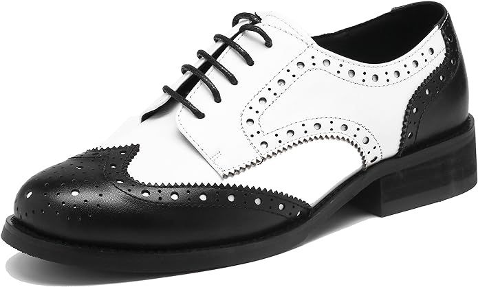 U-lite Women's Perforated Lace-up Wingtip Leather Flat Oxfords Vintage Oxford Shoes Brogues | Amazon (US)