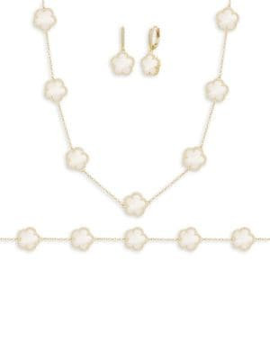JanKuo Flower 3-Piece 14K Goldplated &amp; Mother-Of-Pearl Drop Earrings, Pendant Necklace &amp; ... | Saks Fifth Avenue OFF 5TH