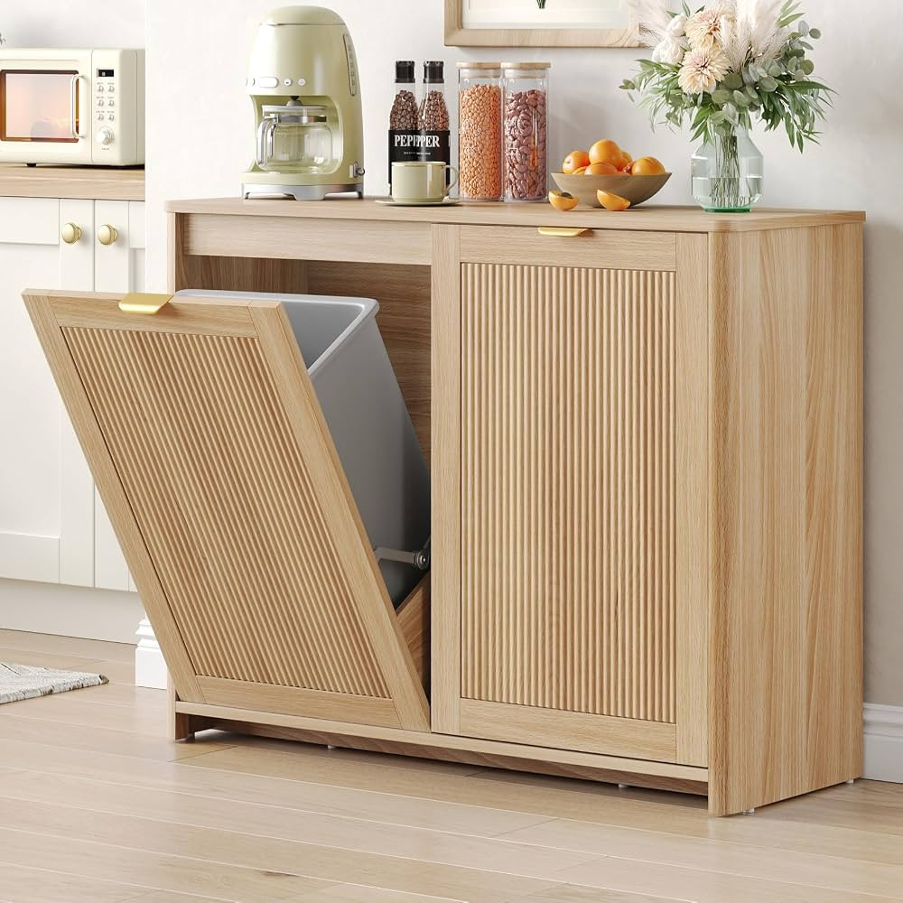 Halitaa 2 X 10 Gallons Double Tilt Out Trash Can Cabinet, Fluted Hidden Trash Can Cabinet for Kit... | Amazon (US)