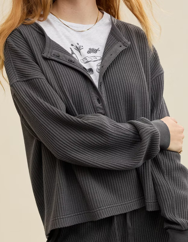 Aerie Waffle Henley Sweatshirt | Aerie