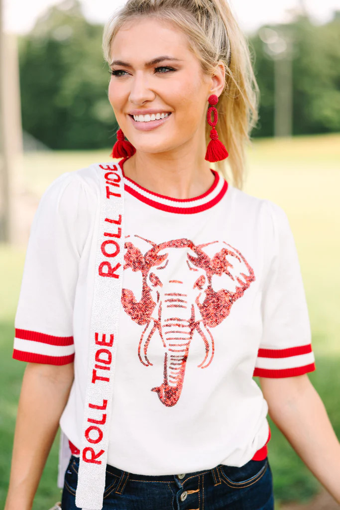 Stay In Character White/Red Elephant Sweater | The Mint Julep Boutique