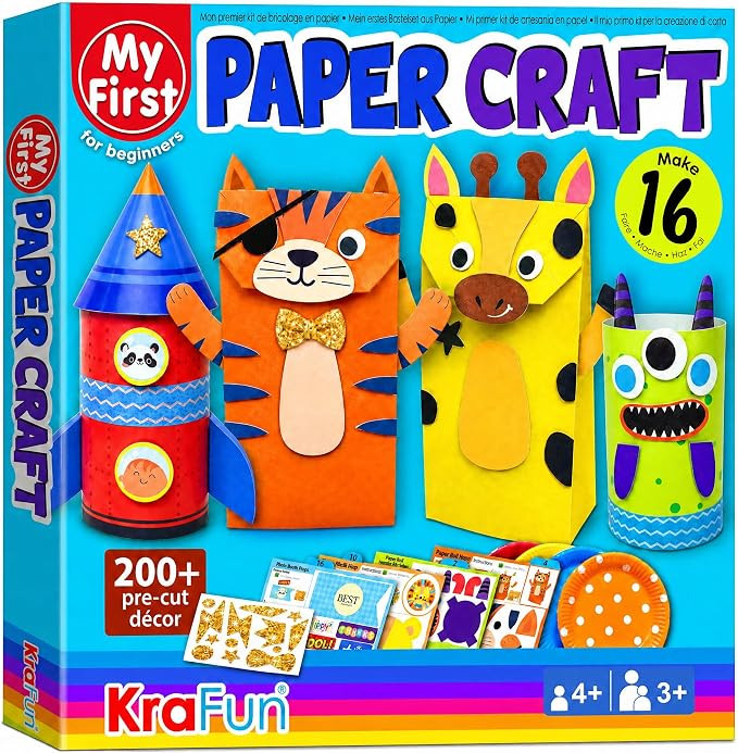 KRAFUN My First Safari Animal Paper Craft Kit for Kids Age 3+, 16 DIY Arts & Crafts Projects, Pap... | Amazon (US)