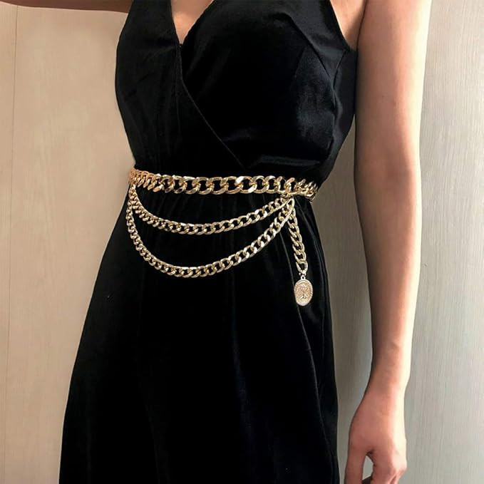 Anglacesmade Bohemain Metal Layered Body Chain Belly Chain Belt with Coin Charm Pendant Chunky Wa... | Amazon (US)