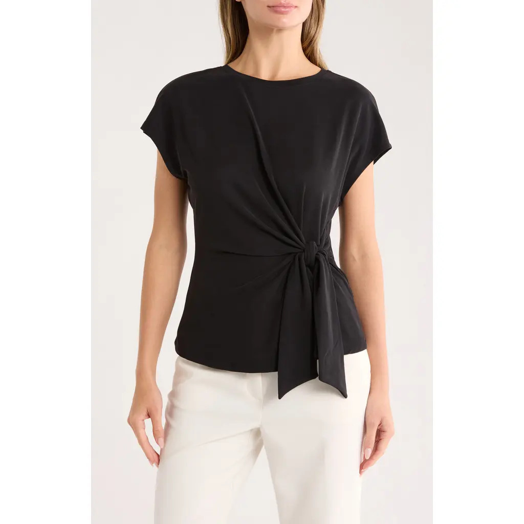 NORDSTROM RACK Short Sleeve Tie Detail Top in Black at Nordstrom Rack, Size Small | Nordstrom Rack