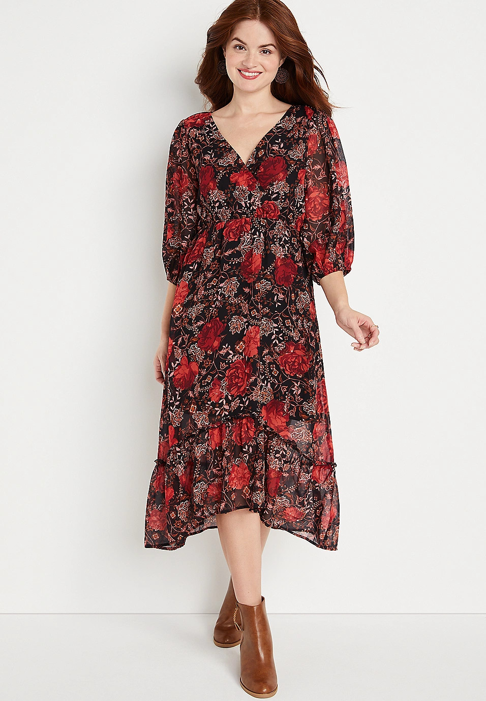 Black Floral Midi Dress | Maurices