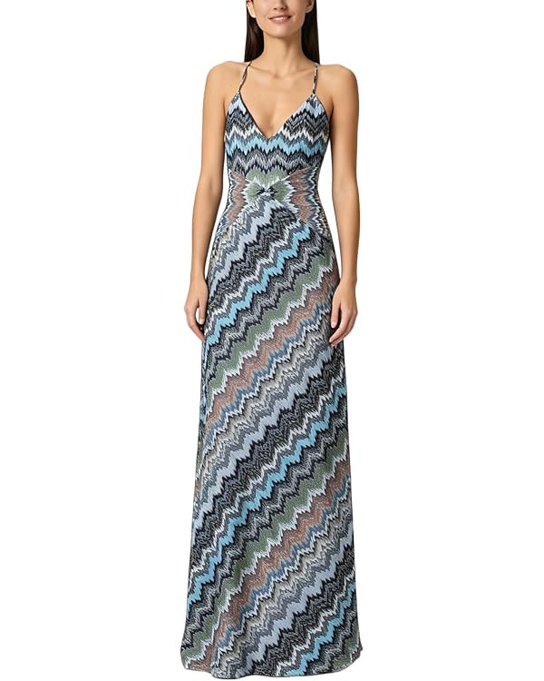 Plunging Neckline Dress Boho V Neck Maxi Dress Colorful Chevron Print Backless Bodycon Dress for ... | Amazon (US)