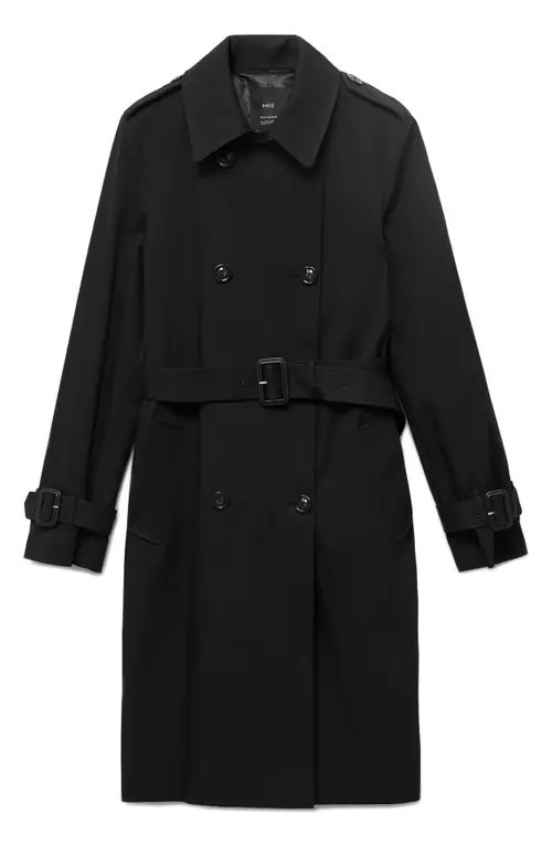 MANGO Classic Belted Trench Coat in Black at Nordstrom, Size 4X | Nordstrom